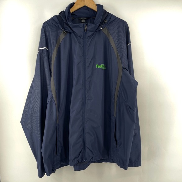 FedEx Ground Windbreaker XXL Hood Lightweight Navy Blue Zip Pockets 2XL